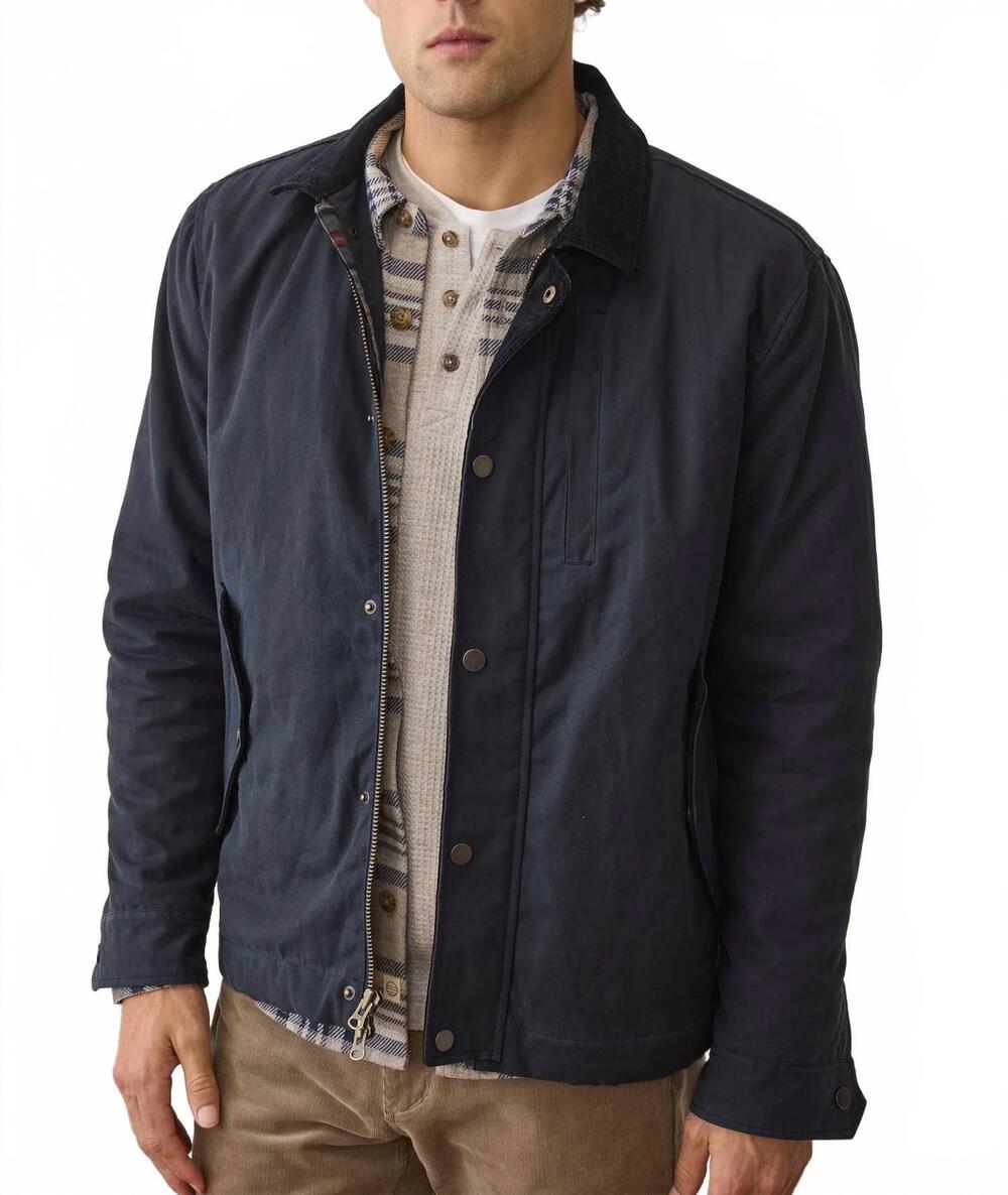 NEW MARINE LAYER weston wax canvas barn jacket in faded navy